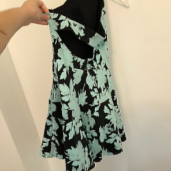 PARKER Leona Dress Aqua Blue Black Jacquard Textured Floral Halter Cutout Back S - Picture 8 of 12